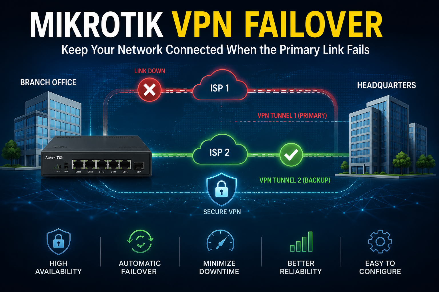 MikroTik VPN Failover: Keeping Inter-Office Connections Online When the Primary Link Fails